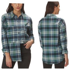 Free People - Loveland Blue + Green Plaid Button-Up Shirt - Size Large
